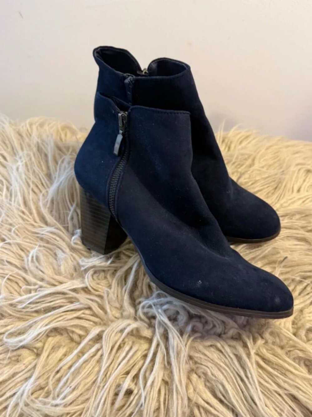 Style & Co Navy Blue Suede Ankle Boots – Block Heel – Size 9.5